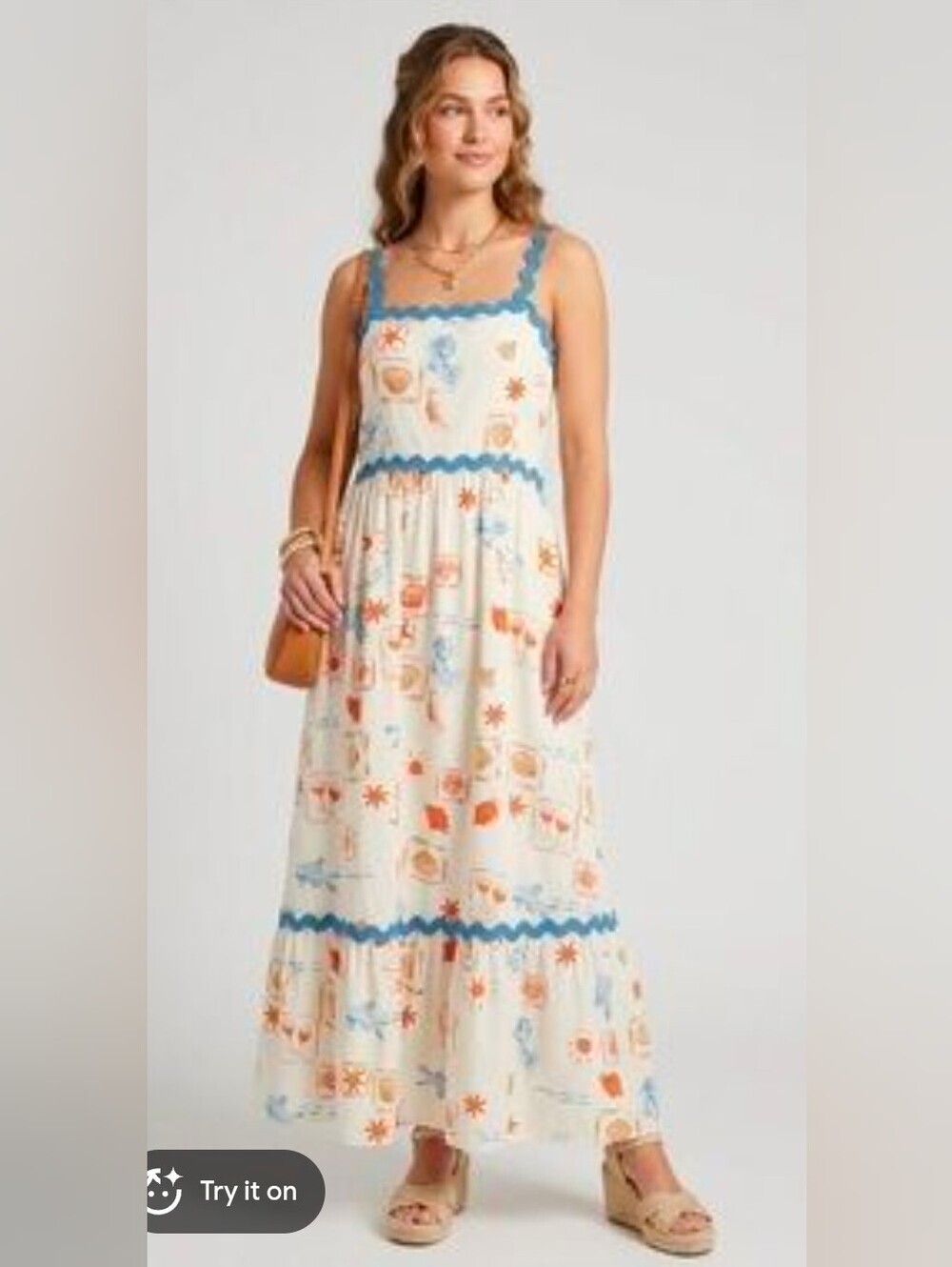 Cece Women’s L'amour Tiered Linen Maxi Dress Seashore Summer Print S